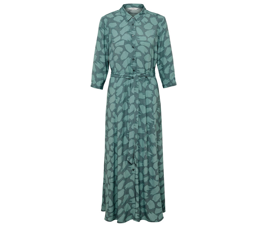 Zöld, háromnegyedes ujjú, mintás maxi ruha.