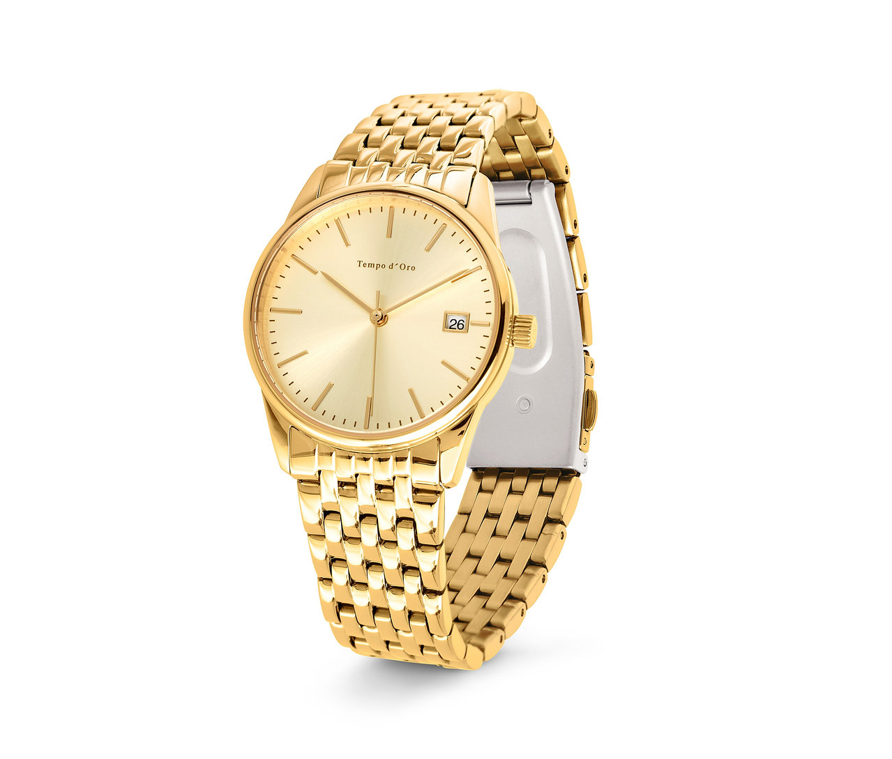 Egy arany női karóra közeli képe.