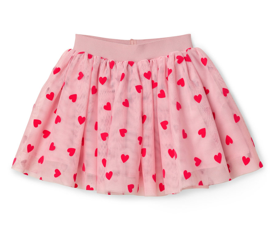 Rózsaszín tüllszoknya piros szívekkel.
