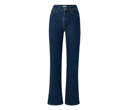 Sötétkék "Lou" fazonú bootcut farmernadrág fehér háttéren.