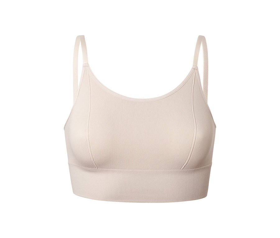 Bézs színű, női seamless crop top, bordázott.