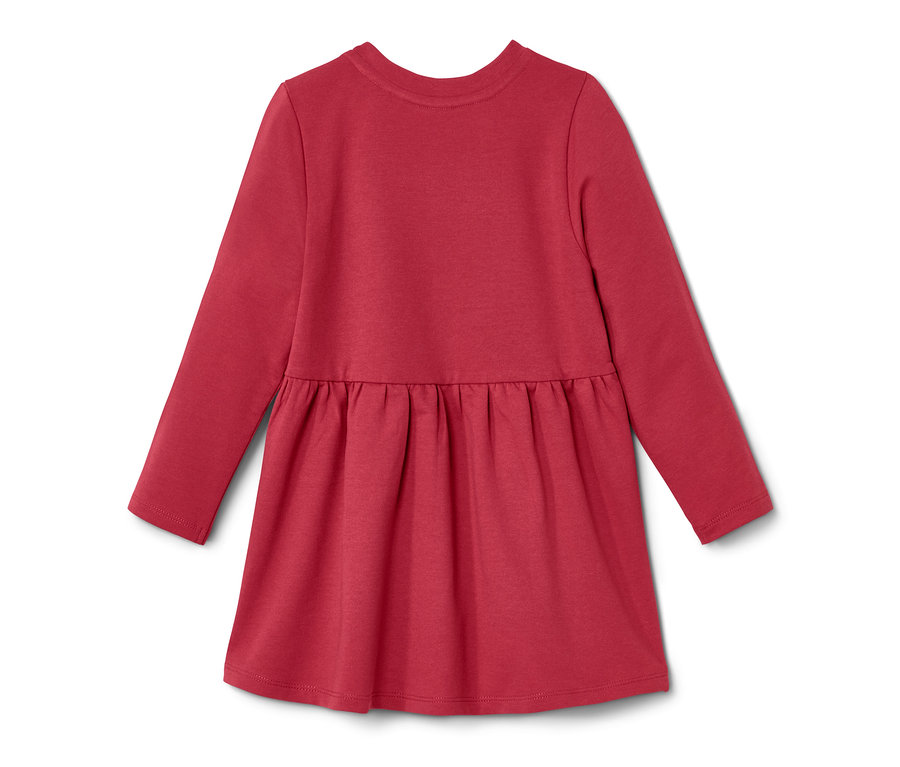 Egy piros, hosszú ujjú kislány lezser ruha látható.