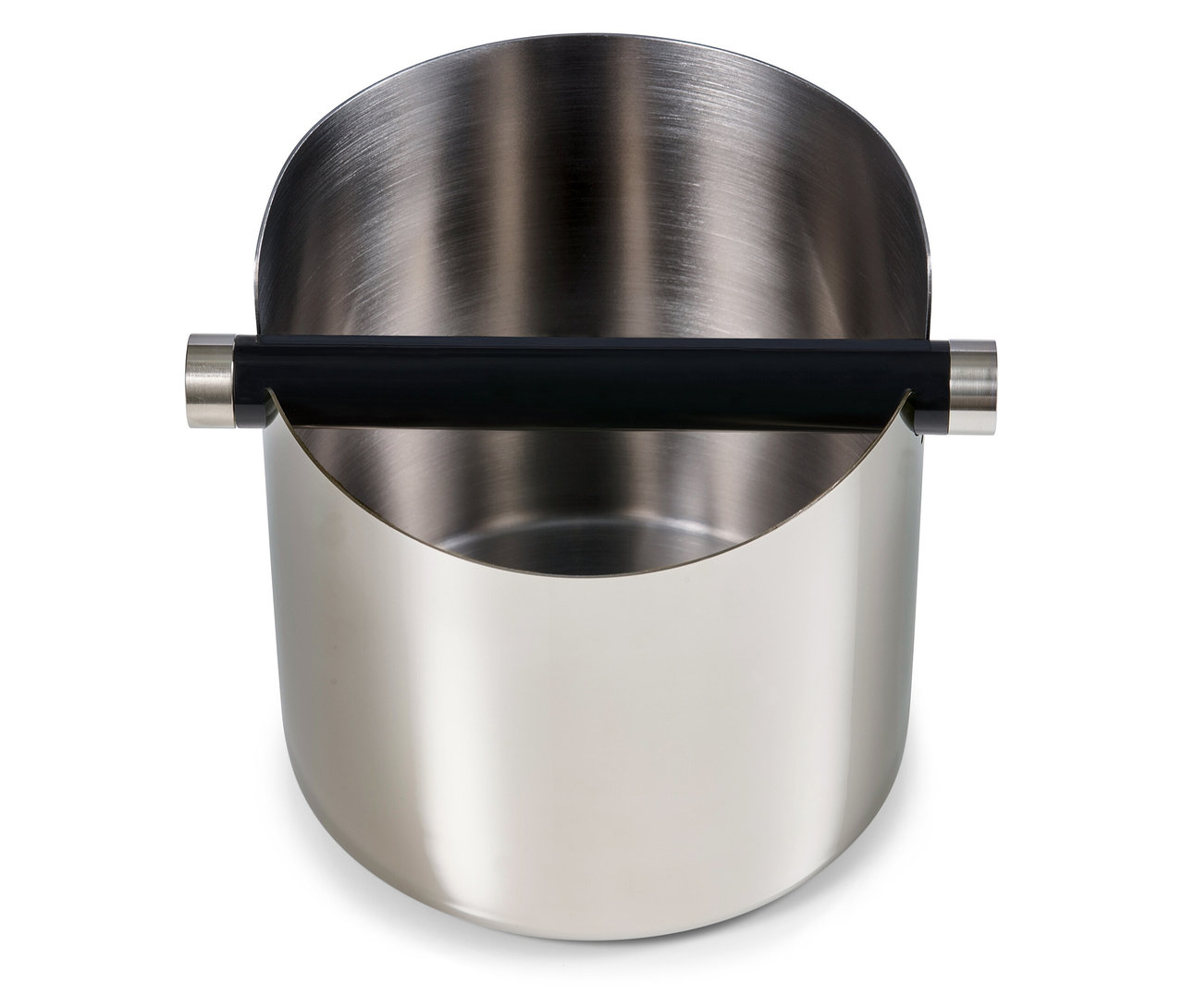 Egy ezüstszínű, matt knock box.