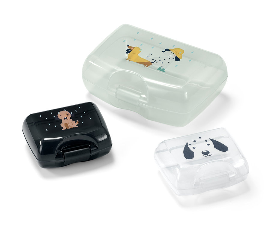 Három darab kutyás mintájú uzsonnásdoboz.