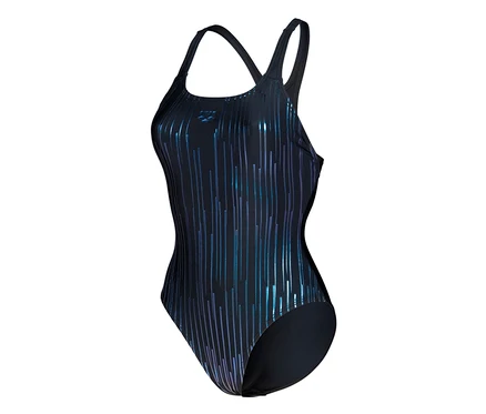 arena Feel márkájú Hyacinth Swim Pro Back női fürdőruha kék és lila csíkokkal.