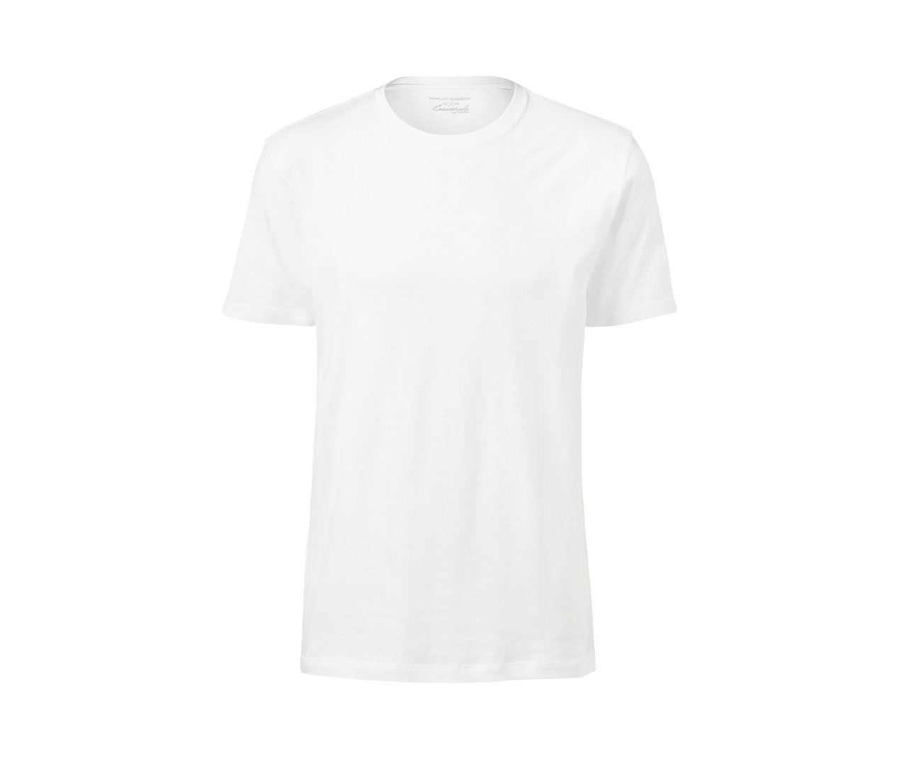 Fehér, kerek nyakú póló.