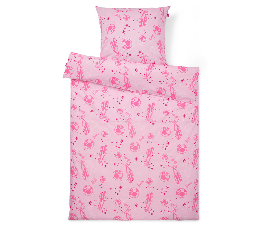 Rózsaszín ágynemű balerinákkal és bolygókkal.