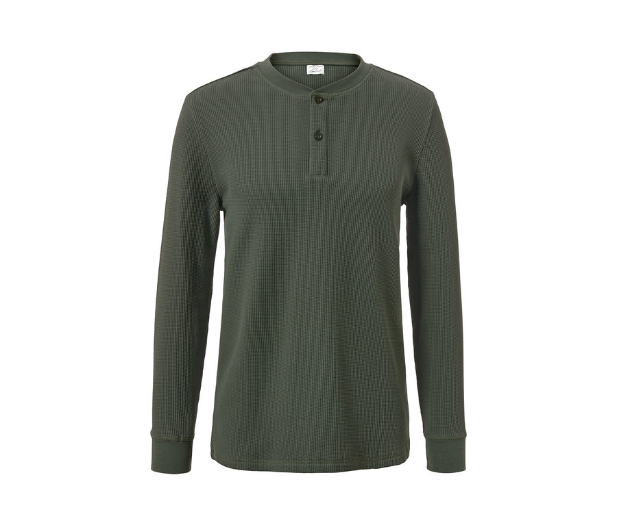 Khaki férfi hosszú ujjú henley felső.