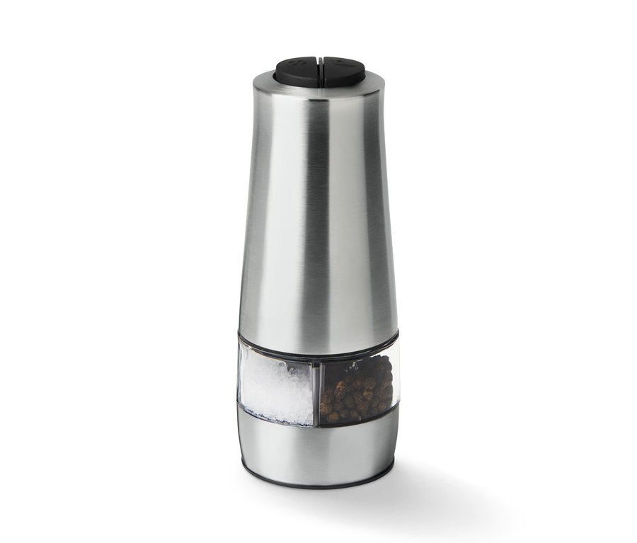 Elektromos só- és borsőrlő, rozsdamentes acélból.