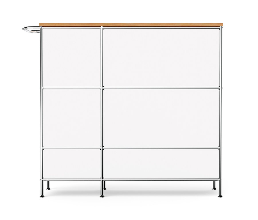 Fehér »CN3« fém komód fa felső lappal, egy lenyíló ajtóval és négy fiókkal.