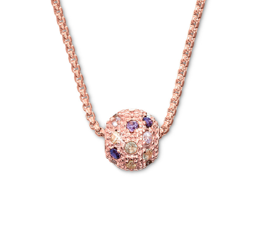 Közelkép egy 925-ös ezüst nyakláncról, Multicolor, kerek medállal.