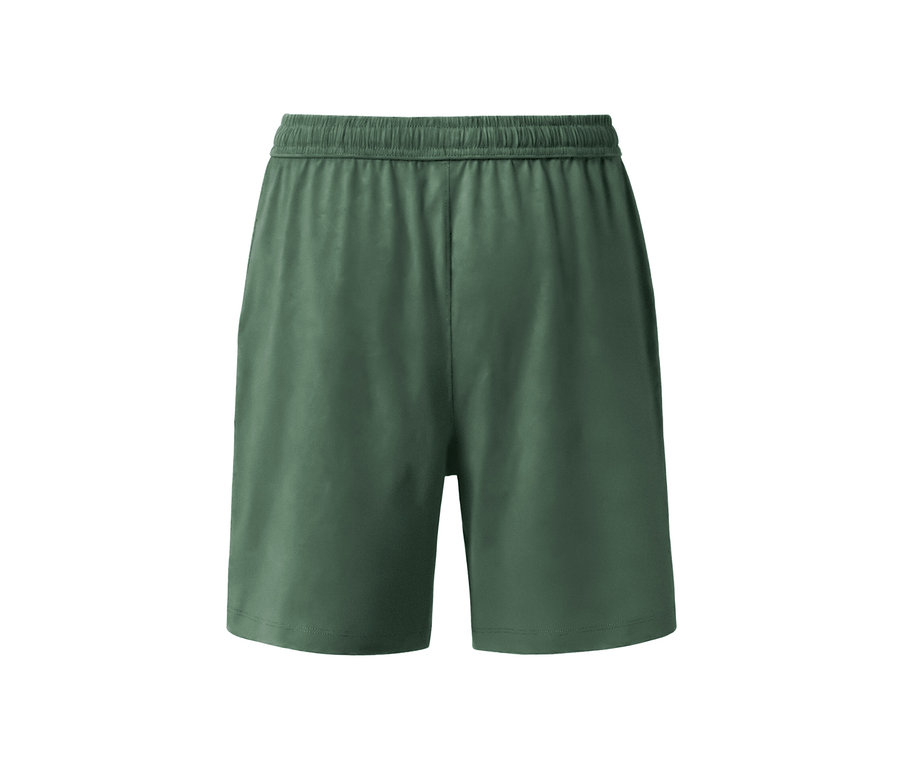 Olívazöld férfi jersey rövidnadrág fehér alapon.