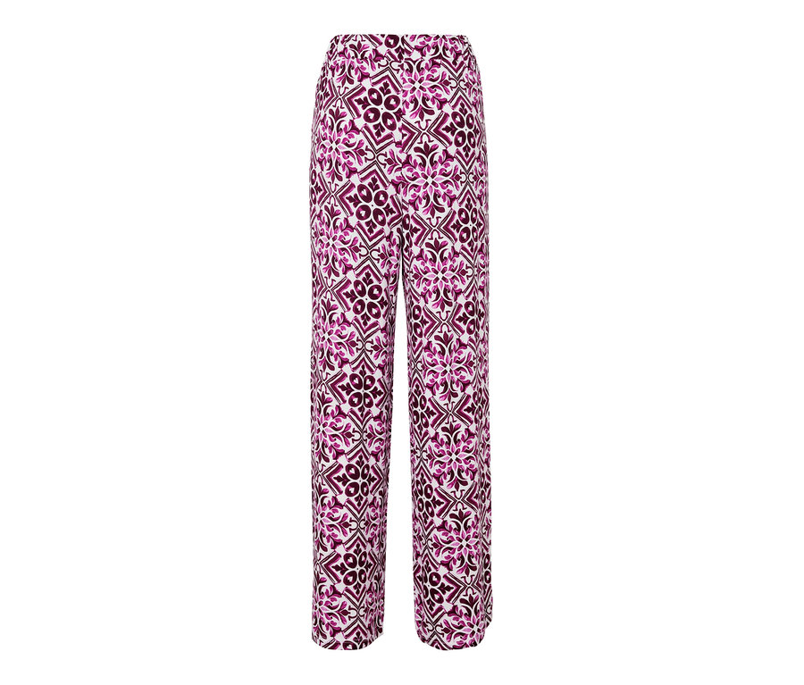 Női bőszárú nadrág, mintás, fukszia.