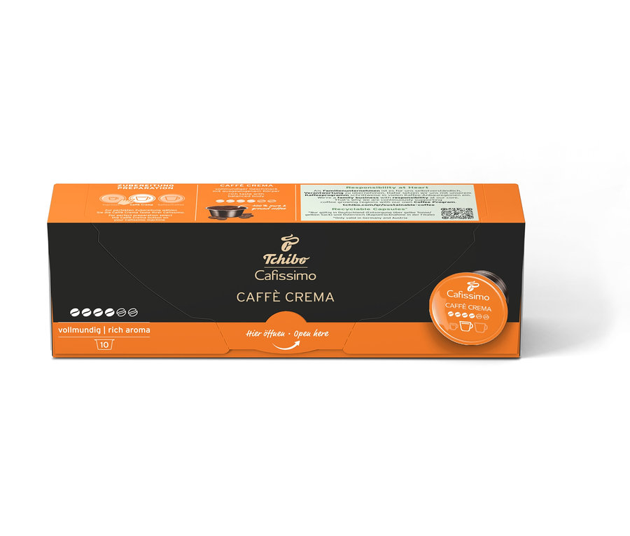 Egy csomag Cafissimo Caffè Crema kávékapszula.