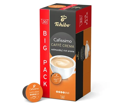 A képen egy csomag Cafissimo Caffè Crema vollmundig - 30 kapszula látható.