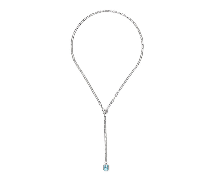 Női nyaklánc, kék üvegkristály medállal.