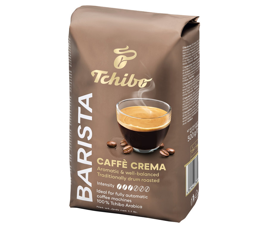 Egy csomag Tchibo Barista Caffé Crema 500g kávébab.