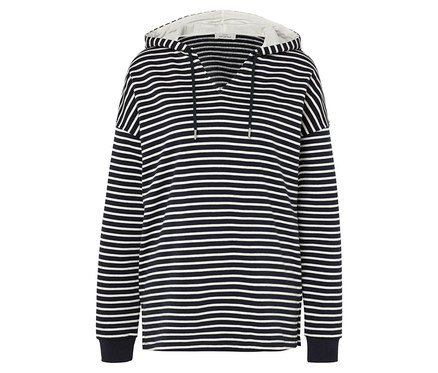Kapucnis szabadidőfelső, sötétkék csíkos