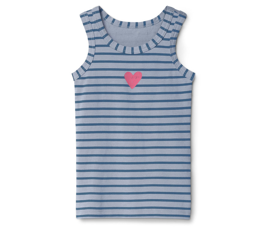 Kék csíkos trikó rózsaszín szívvel a mellkason.