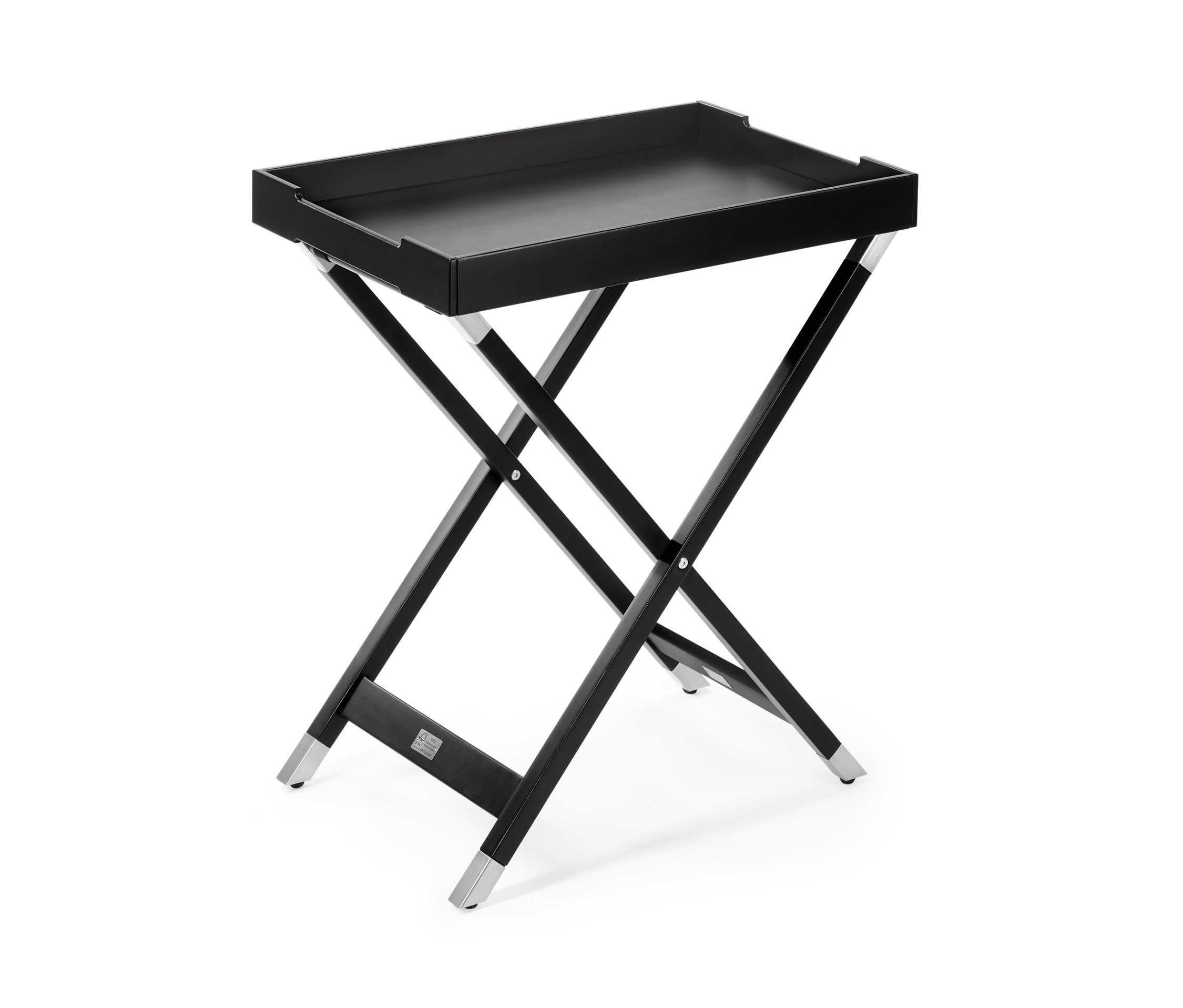 Fekete összecsukható tálcaasztal.