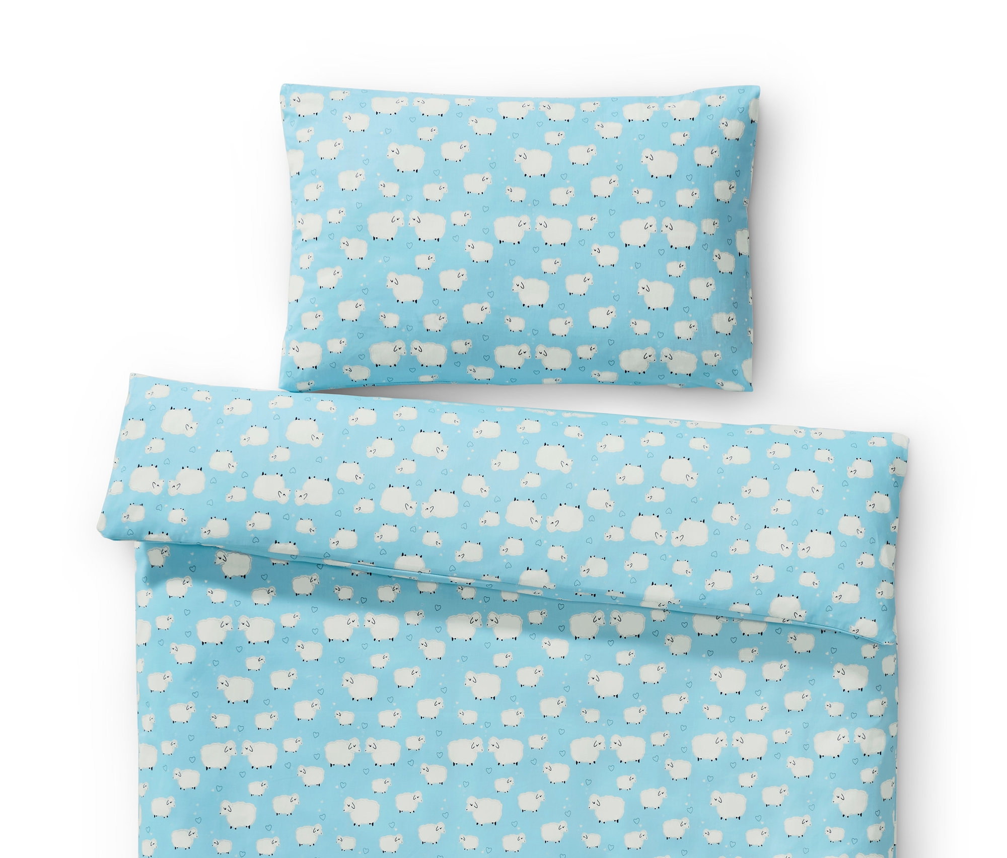 Világoskék kisgyerek ágynemű bárány mintával.