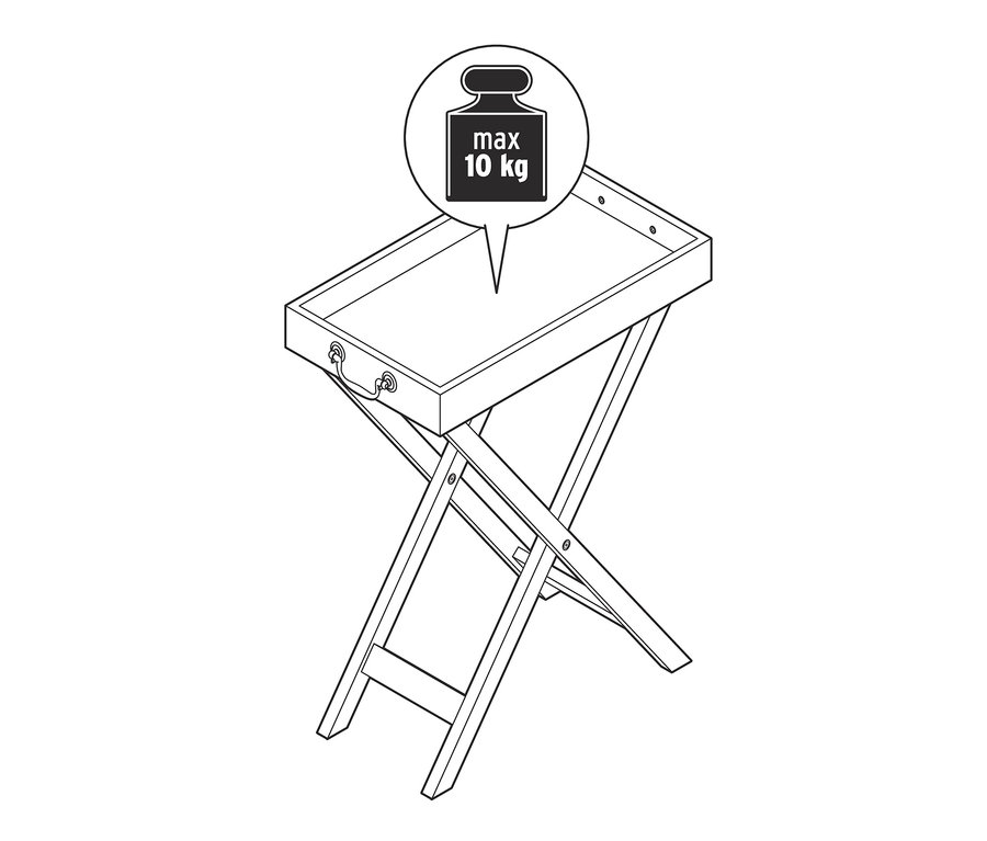 Állványos tálca illusztrációja, maximum 10 kg teherbírással.