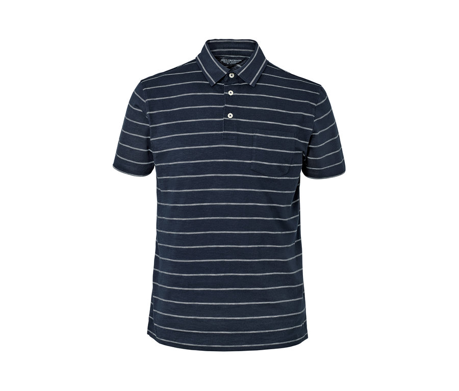 Tengerészkék, rövid ujjú, vízszintes csíkos jersey pólóing.