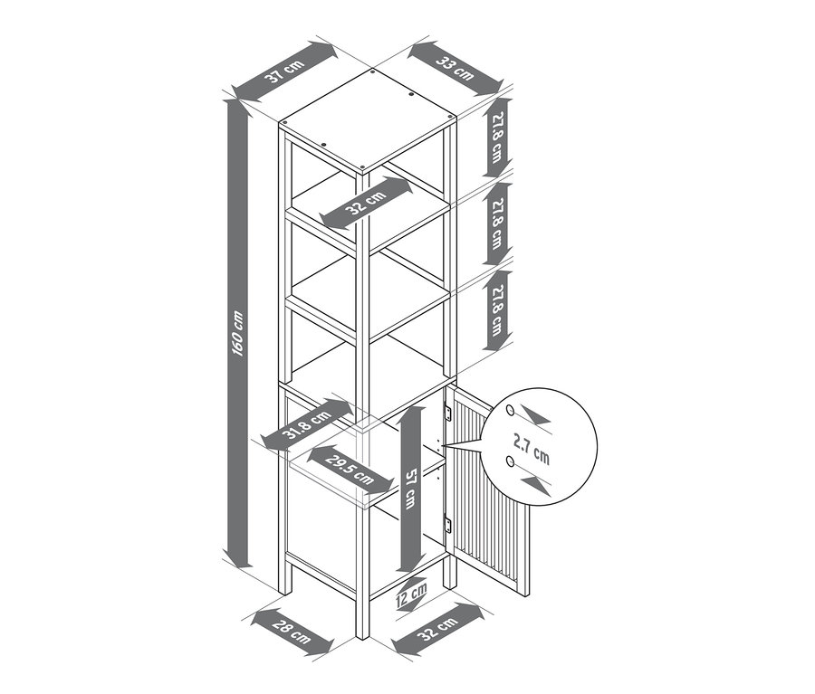 Állópolc méretei.