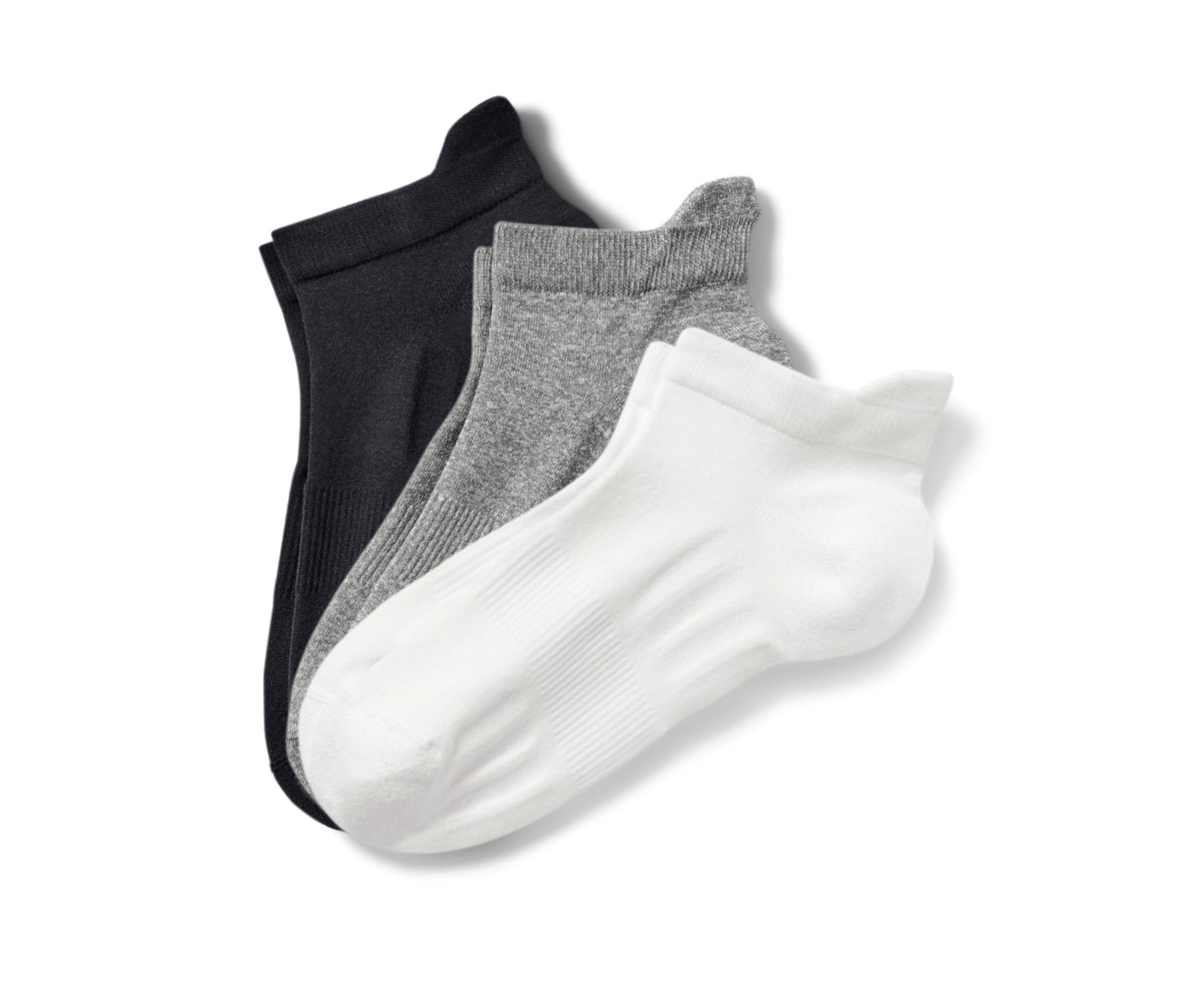 Három pár fekete, fehér és szürke színű unisex profi futózokni.