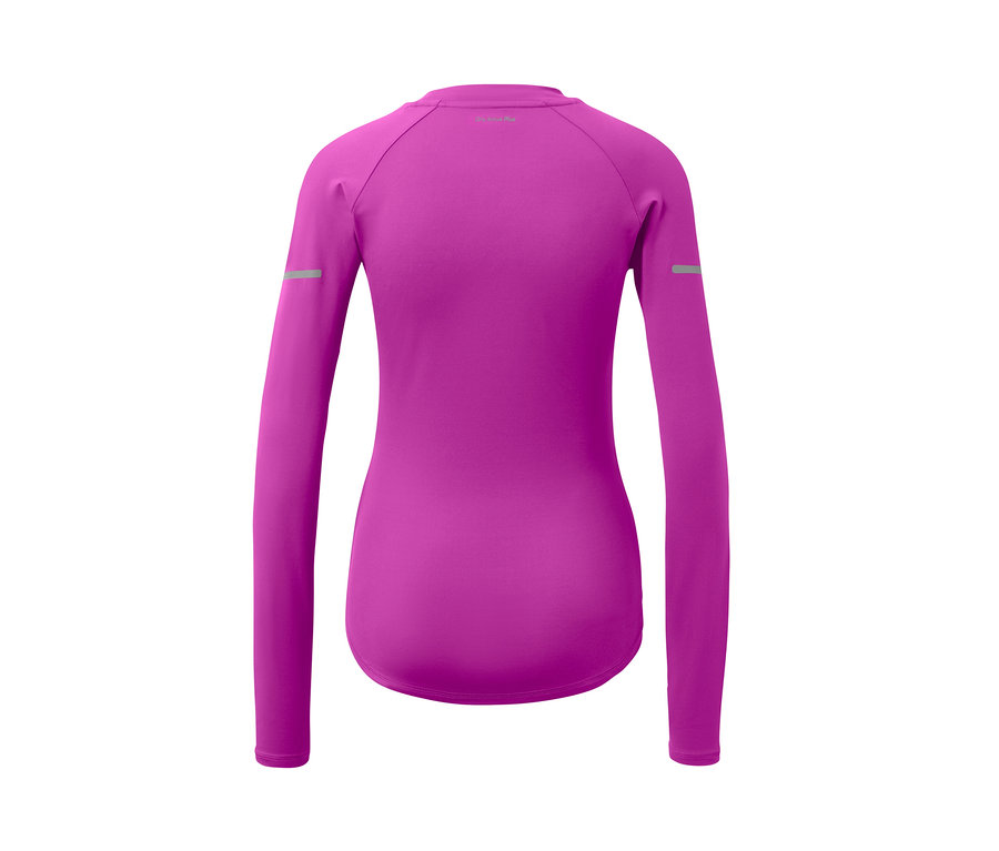 A lila női hosszú ujjú funkcionális felső részletes képe hátulról.