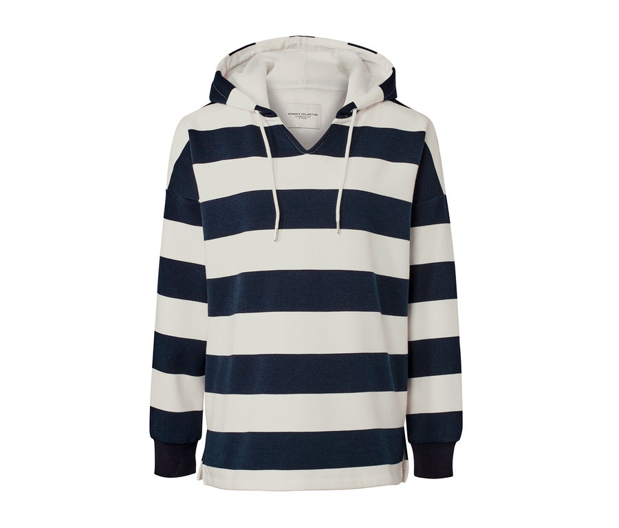 Női kapucnis szabadidőfelső, csíkos.