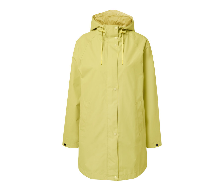 Sárga esőkabát kapucnival.