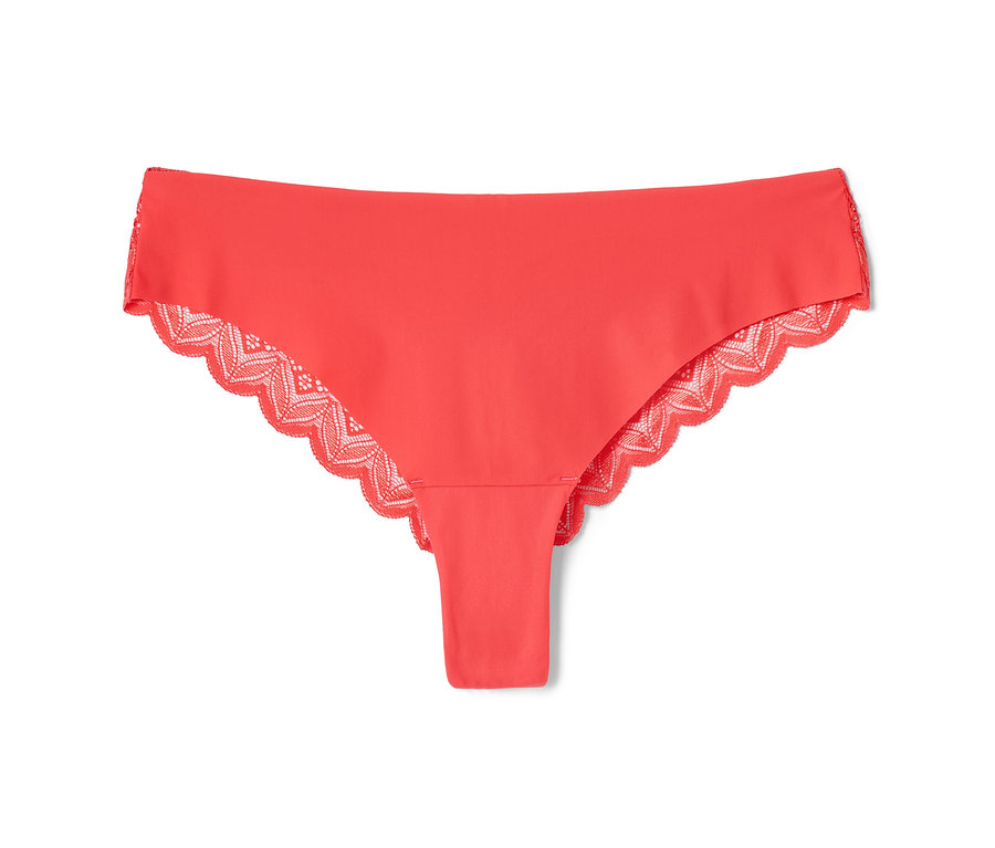 Egy korall színű, csipkés Magic Cut brazil tanga.
