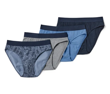 Négy férfi alsó, 4 darab, paisley mintás, szürke, kék és sötétkék színben, egymáson.