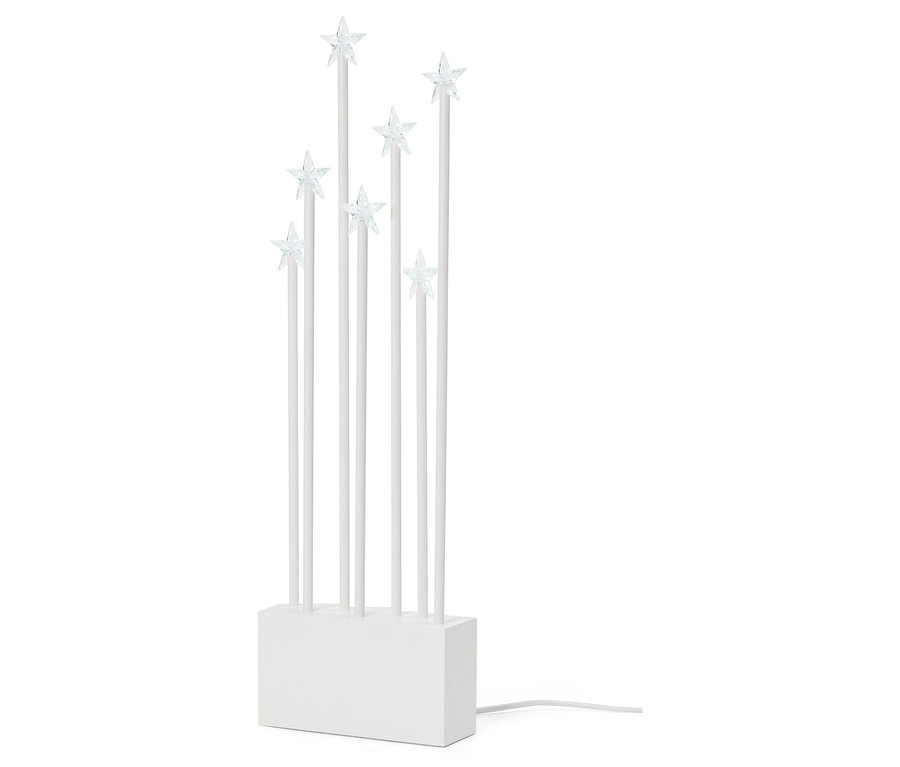 Fehér LED-objektum rudakkal és csillagokkal.