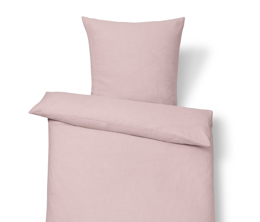 Rózsaszín, normál méretű vászon ágynemű.