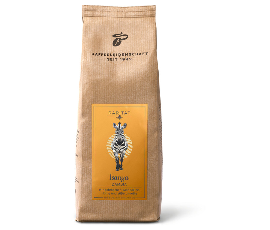 Egy csomag "Isanya Zambia" kávékülönlegesség kávétartó dobozzal – 500 g szemes kávé.