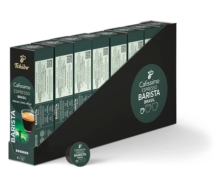 Egy sor Cafissimo Barista Espresso Brasil kapszula csomag.