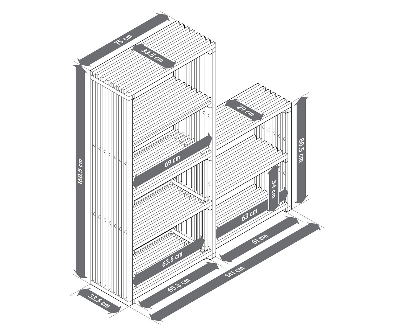 Felülnézet a "FLEKSIBEL" kihúzható polcról, méretekkel.