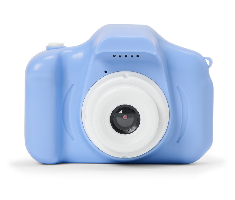 Kék digitális fényképezőgép fehér objektívvel