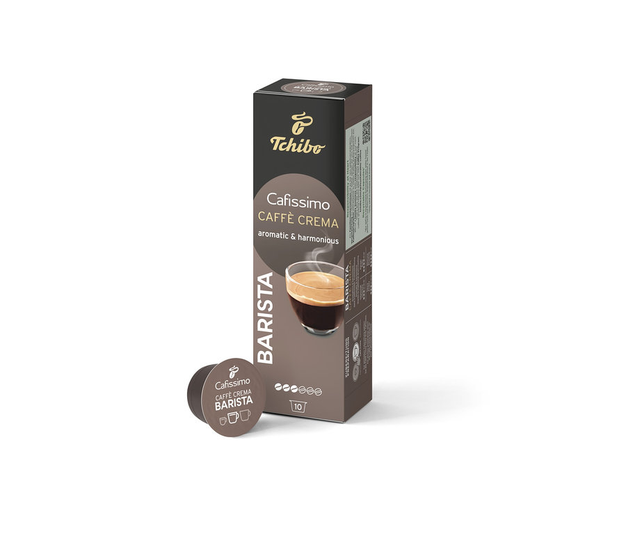 Egy csomag és egy kapszula Cafissimo BARISTA Caffè Crema.