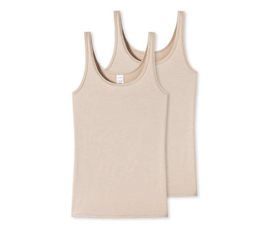 Két homokszínű, csíkos SCHIESSER top modállal.