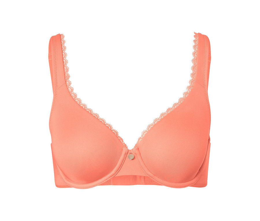 Női merevítős melltartó, csipkés, papaya.