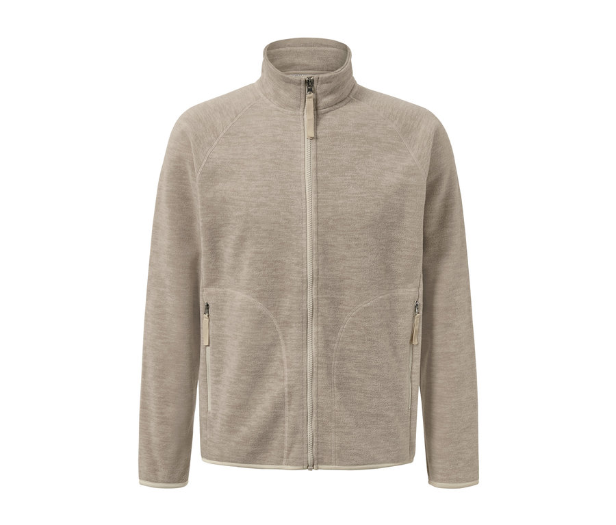 Beige színű, cipzáros férfi polárfelső.