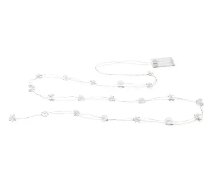 LED-es mikro égősor, 20 kagyló fehér háttérrel.