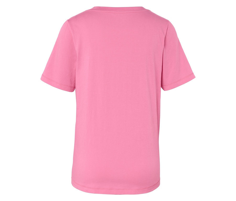 Rövid ujjú, rózsaszín póló hátulnézete.