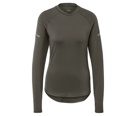 Olívazöld, hosszú ujjú női sportfelső.