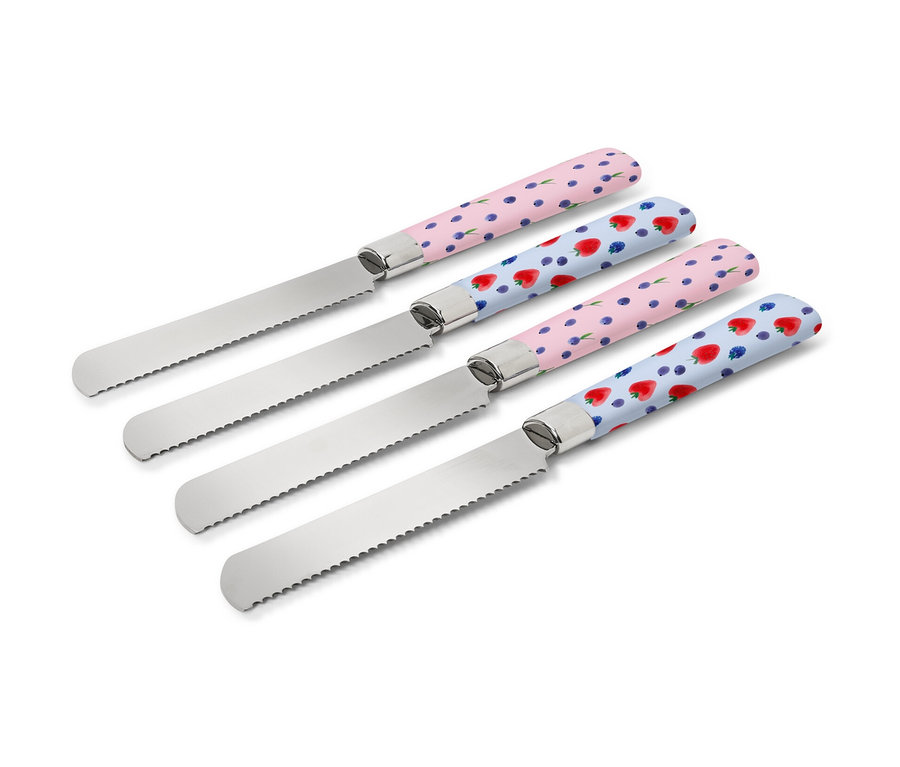 Négy reggelizőkés különböző mintákkal a nyélben.