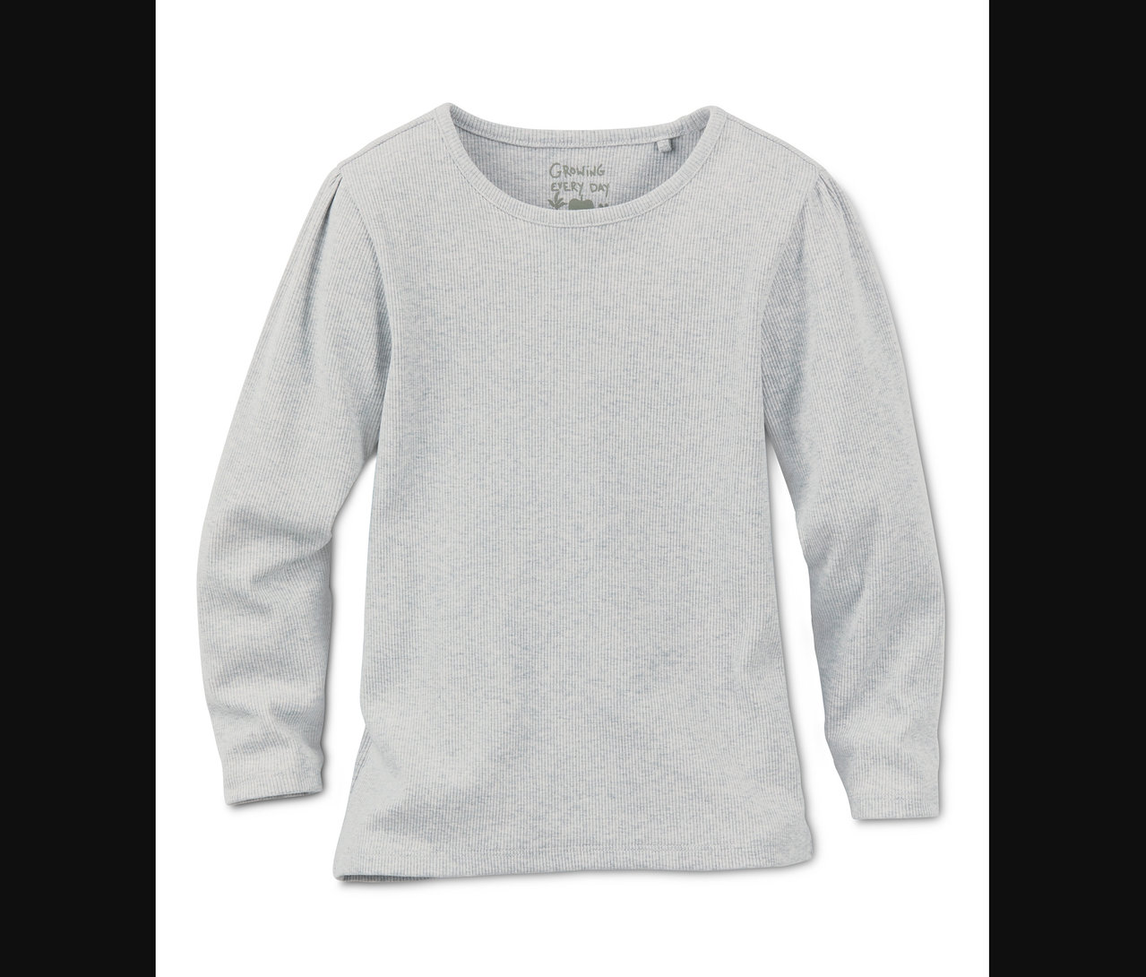 Szürke, hosszú ujjú, bordázott póló.