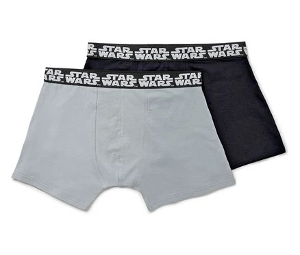 Két férfi alsónadrág: egy szürke és egy fekete, mindkettőn STAR WARS felirat a szegélyen.